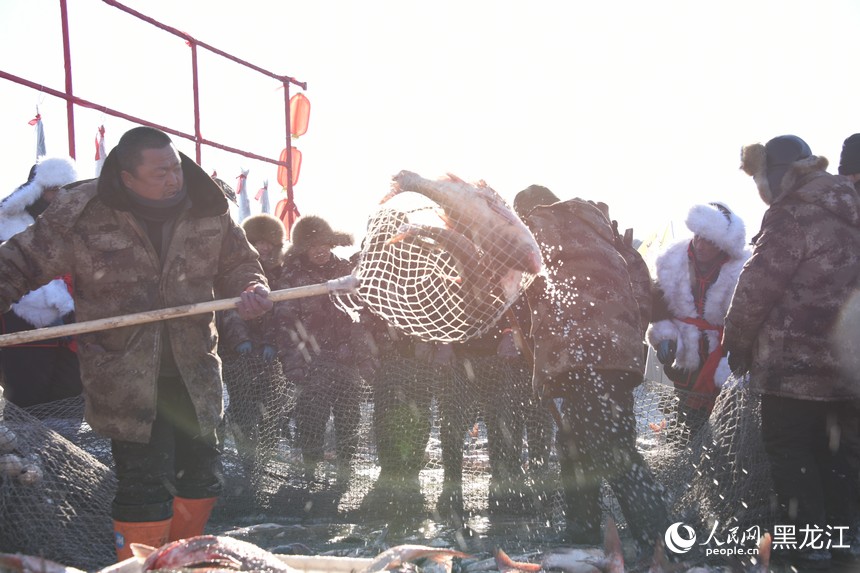 黑龍江雞西：興凱湖畔冬捕忙